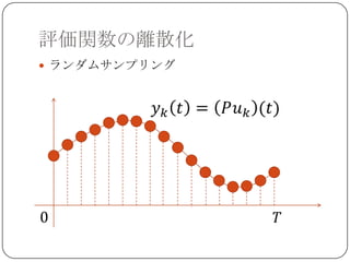 評価関数の離散化
 ランダムサンプリング
 