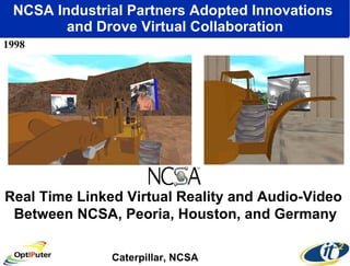 NCSA Industrial Partners Adopted Innovations  and Drove Virtual Collaboration Real Time Linked Virtual Reality and Audio-Video  Between NCSA, Peoria, Houston, and Germany Caterpillar, NCSA 1998 