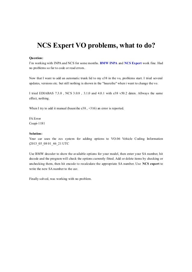 no profiles in ncs expert
