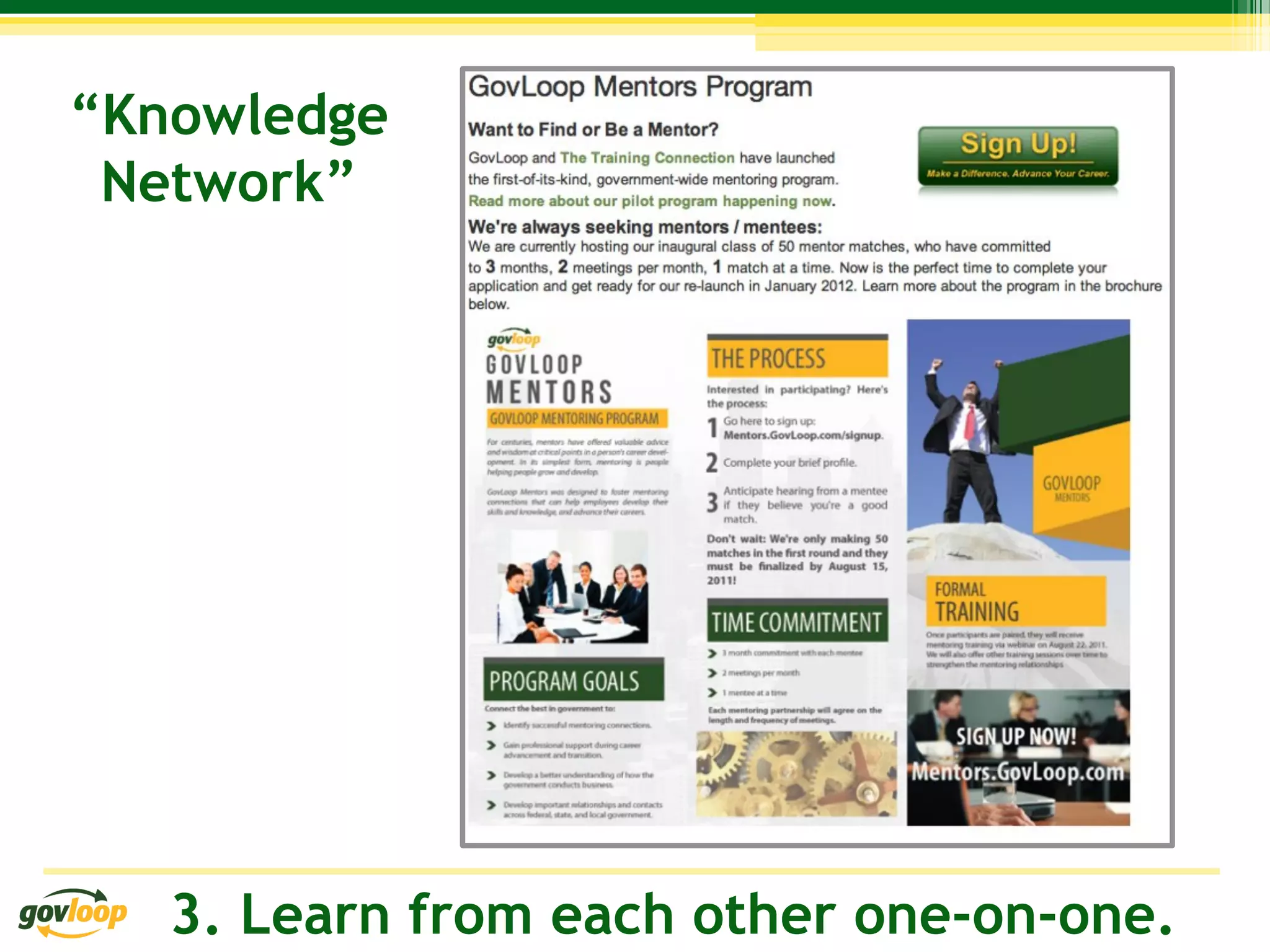“Knowledge
 Network”




   3. Learn from each other one-on-one.
 