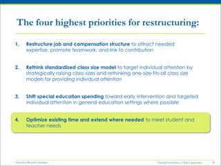 The four highest priorities for restructuring:

1.       Restructure job and compensation structure to attract needed
    ...