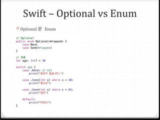 Swift – Optional vs Enum
0 Optional 은 Enum
 