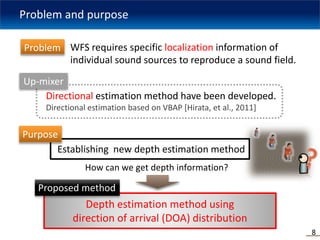 Problem and purpose
8
Depth estimation method using
direction of arrival (DOA) distribution
Proposed method
Establishing n...