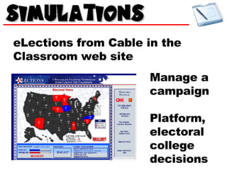 eLections from Cable in the Classroom web site Manage a campaign Platform, electoral college decisions 