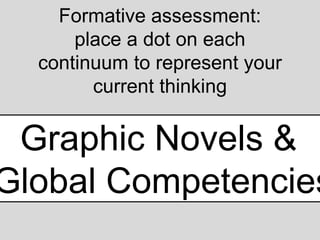Formative assessment:
place a dot on each
continuum to represent your
current thinking
Graphic Novels &
Global Competencies
 