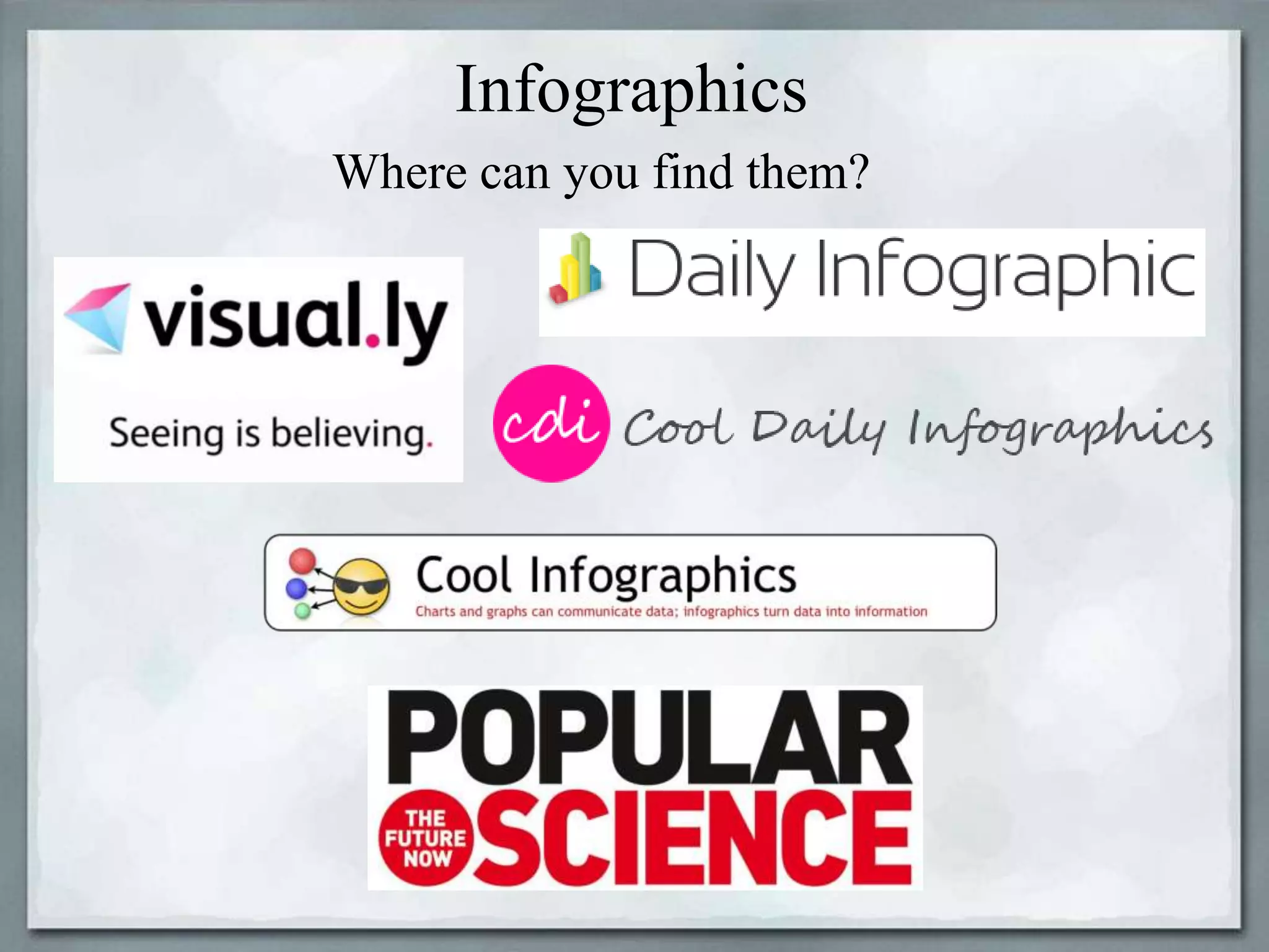 Infographics
Where can you find them?

 