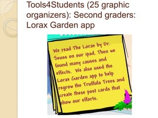 Tools4Students (25 graphic
organizers): Second graders:
Lorax Garden app
 