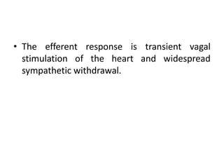 • The efferent response is transient vagal
stimulation of the heart and widespread
sympathetic withdrawal.
 