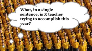 Poll Ed and Tenzing -- mosaic of lots of faces
What, in a single
sentence, is X teacher
trying to accomplish this
year?
 