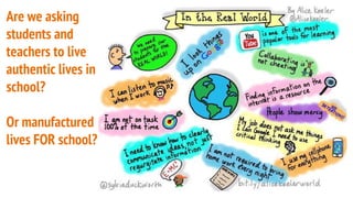 Are we asking
students and
teachers to live
authentic lives in
school?
Or manufactured
lives FOR school?
 