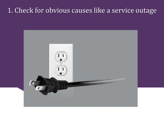 1. Check for obvious causes like a service outage
 