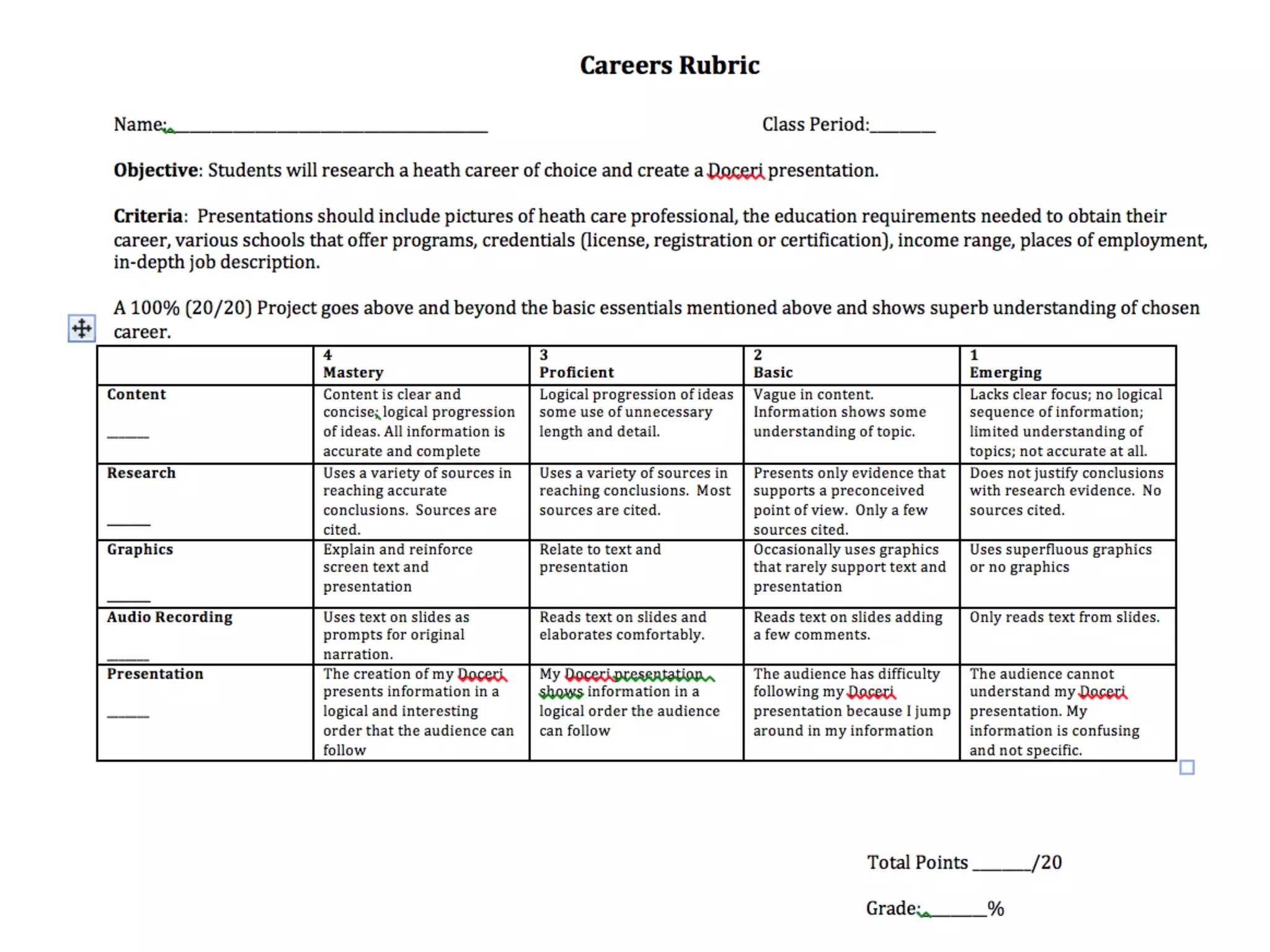Meet with teacher to develop
lesson and create rubric
 