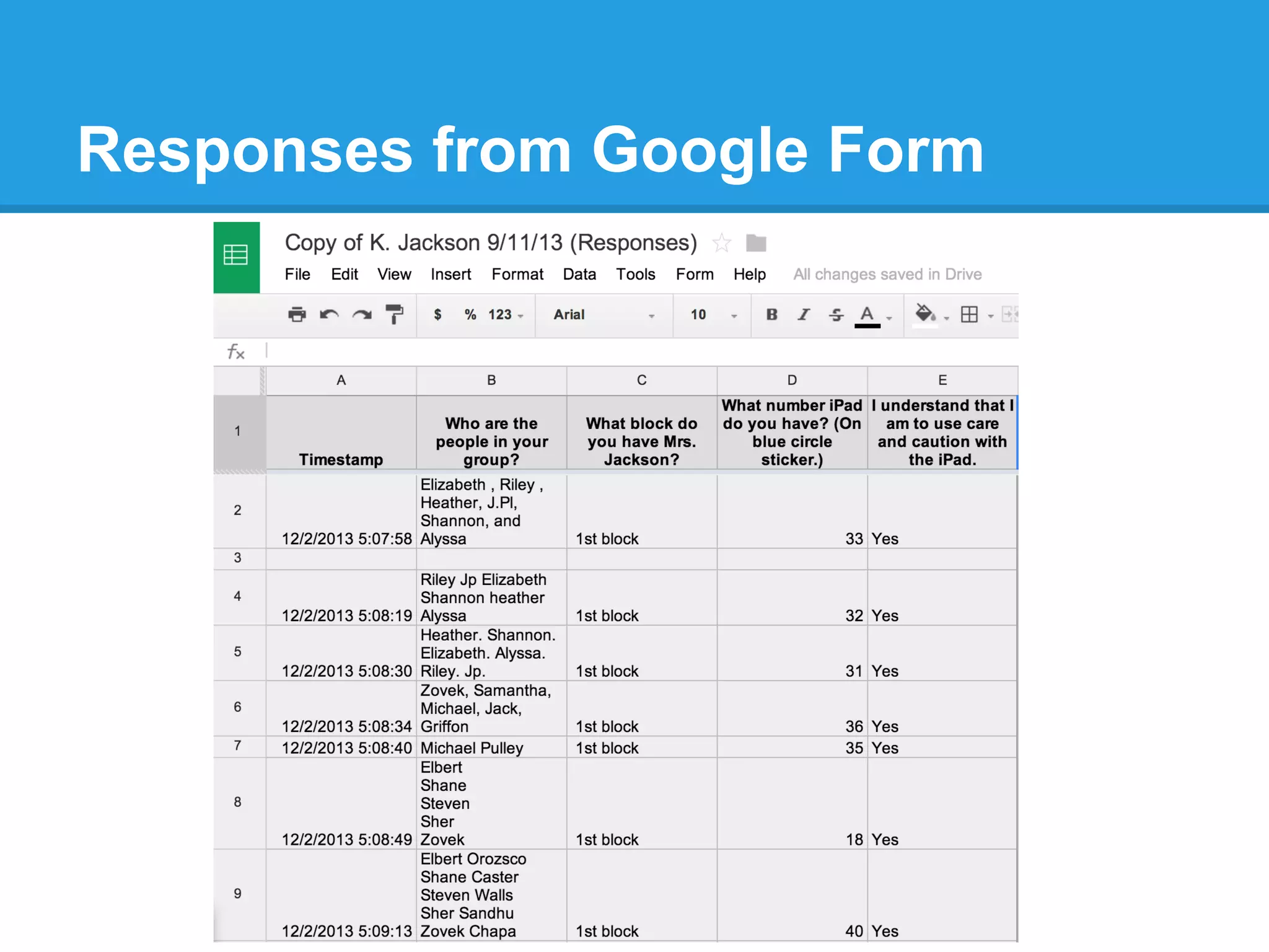Responses from Google Form
 