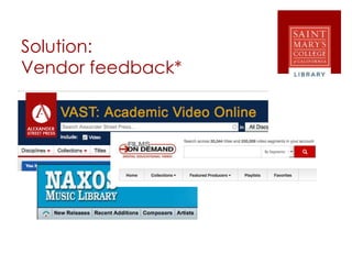 Solution:
Vendor feedback*
 