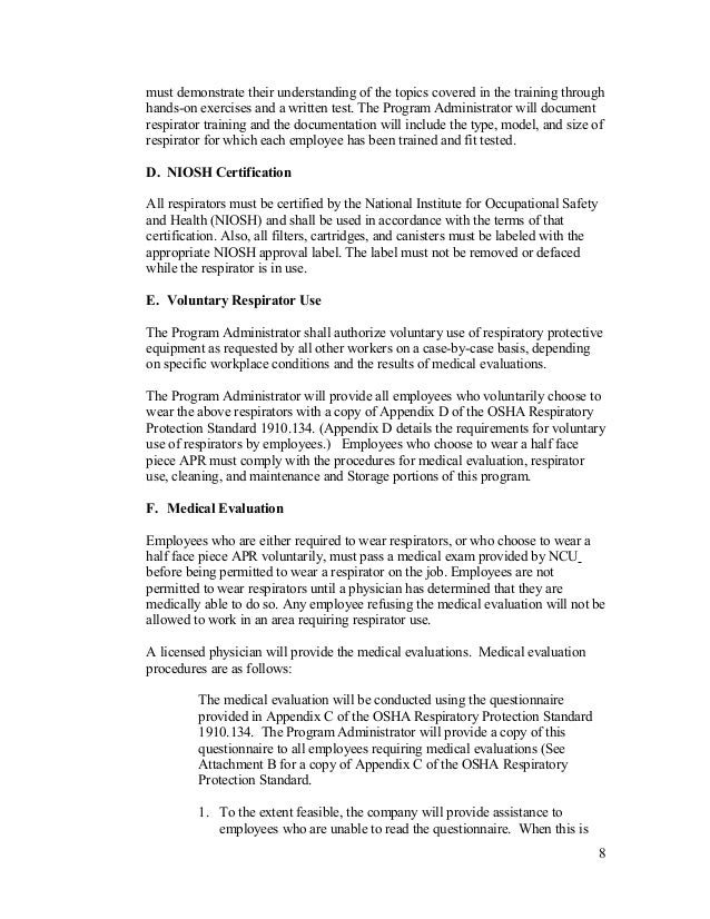 Ncu respirator protection program