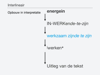 Extra interpretatie
energein
IN-WERKende-te-zijn
werkzaam zijnde te zijn

|werken✶

Uitleg van de tekst
Interlineair
Opbou...