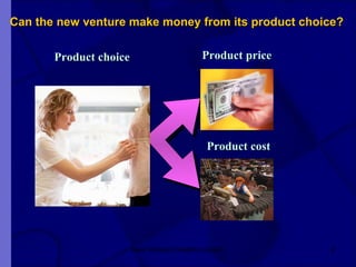 Can the new venture make money from its product choice? Product choice   Product price New Venture Creation Level 2 Product cost 