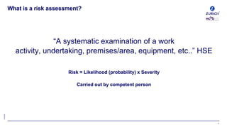 ©Zurich
“A systematic examination of a work
activity, undertaking, premises/area, equipment, etc..” HSE
Risk = Likelihood ...