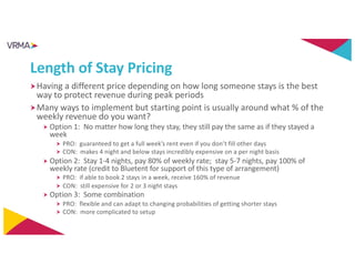 Length of Stay Pricing
Having a different price depending on how long someone stays is the best
way to protect revenue du...