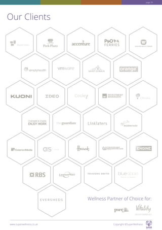 Our Clients
Wellness Partner of Choice for:
www.superwellness.co.uk Copyright ©SuperWellness
page 34
 