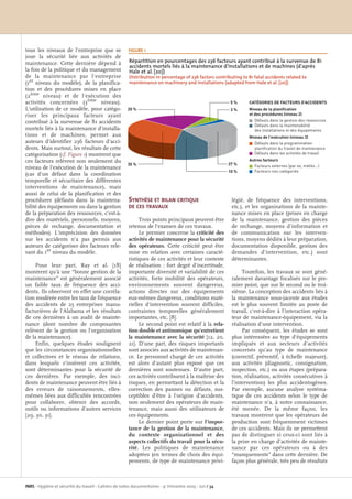 INRS - Hygiène et sécurité du travail - Cahiers de notes documentaires - 4e
trimestre 2005 - 201 / 34
tous les niveaux de l'entreprise que se
joue la sécurité liée aux activités de
maintenance. Cette dernière dépend à
la fois de la politique et du management
de la maintenance par l'entreprise
(1er niveau du modèle), de la planifica-
tion et des procédures mises en place
(2ème niveau) et de l'exécution des
activités concernées (3ème niveau).
L'utilisation de ce modèle, pour catégo-
riser les principaux facteurs ayant
contribué à la survenue de 81 accidents
mortels liés à la maintenance d'installa-
tions et de machines, permet aux
auteurs d'identifier 236 facteurs d'acci-
dents. Mais surtout, les résultats de cette
catégorisation (cf. Figure 1) montrent que
ces facteurs relèvent non seulement du
niveau de l'exécution de la maintenance
(cas d'un défaut dans la coordination
temporelle et sécuritaire des différentes
interventions de maintenance), mais
aussi de celui de la planification et des
procédures (défauts dans la maintena-
bilité des équipements ou dans la gestion
de la préparation des ressources, c'est-à-
dire des matériels, personnels, moyens,
pièces de rechange, documentation et
méthodes). L'imprécision des données
sur les accidents n'a pas permis aux
auteurs de catégoriser des facteurs rele-
vant du 1er niveau du modèle.
Pour leur part, Ray et al. [18]
montrent qu'à une “bonne gestion de la
maintenance” est généralement associé
un faible taux de fréquence des acci-
dents. Ils observent en effet une corréla-
tion modérée entre les taux de fréquence
des accidents de 25 entreprises manu-
facturières de l'Alabama et les résultats
de ces dernières à un audit de mainte-
nance (dont nombre de composantes
relèvent de la gestion ou l'organisation
de la maintenance).
Enfin, quelques études soulignent
que les circonstances organisationnelles
et collectives et le réseau de relations,
dans lesquels s'insèrent ces activités,
sont déterminantes pour la sécurité de
ces dernières. Par exemple, des inci-
dents de maintenance peuvent être liés à
des erreurs de raisonnements, elles-
mêmes liées aux difficultés rencontrées
pour collaborer, obtenir des accords,
outils ou informations d'autres services
[29, 30, 31].
légié, de fréquence des interventions,
etc.), et les organisations de la mainte-
nance mises en place (prises en charge
de la maintenance, gestion des pièces
de rechange, moyens d'information et
de communication sur les interven-
tions, moyens dédiés à leur préparation,
documentation disponible, gestion des
demandes d'intervention, etc.) sont
déterminantes.
Toutefois, les travaux se sont géné-
ralement davantage focalisés sur le pre-
mier point, que sur le second ou le troi-
sième. La conception des accidents liés à
la maintenance sous-jacente aux études
est le plus souvent limitée au poste de
travail, c'est-à-dire à l'interaction opéra-
teur de maintenance-équipement, via la
réalisation d'une intervention.
Par conséquent, les études se sont
plus intéressées au type d'équipements
impliqués et aux secteurs d'activités
concernés qu'au type de maintenance
(correctif, préventif, à échelle majeure),
aux activités (diagnostic, consignation,
inspection, etc.) ou aux étapes (prépara-
tion, réalisation, activités consécutives à
l'intervention) les plus accidentogènes.
Par exemple, aucune analyse systéma-
tique de ces accidents selon le type de
maintenance n'a, à notre connaissance,
été menée. De la même façon, les
travaux montrent que les opérateurs de
production sont fréquemment victimes
de ces accidents. Mais ils ne permettent
pas de distinguer si ceux-ci sont liés à
la prise en charge d'activités de mainte-
nance par ces opérateurs ou à des
“manquements” dans cette dernière. De
façon plus générale, très peu de résultats
SYNTHÈSE ET BILAN CRITIQUE
DE CES TRAVAUX
Trois points principaux peuvent être
retenus de l'examen de ces travaux.
Le premier concerne la criticité des
activités de maintenance pour la sécurité
des opérateurs. Cette criticité peut être
mise en relation avec certaines caracté-
ristiques de ces activités et leur contexte
de réalisation : fort degré d'incertitude,
importante diversité et variabilité de ces
activités, forte mobilité des opérateurs,
environnements souvent dangereux,
actions directes sur des équipements
eux-mêmes dangereux, conditions maté-
rielles d'intervention souvent difficiles,
contraintes temporelles généralement
importantes, etc. [8].
Le second point est relatif à la rela-
tion double et antinomique qu'entretient
la maintenance avec la sécurité [12, 20,
21]. D'une part, des risques importants
sont associés aux activités de maintenan-
ce. Le personnel chargé de ces activités
est alors d'autant plus exposé que ces
dernières sont soutenues. D'autre part,
ces activités contribuent à la maîtrise des
risques, en permettant la détection et la
correction des pannes ou défauts, sus-
ceptibles d'être à l'origine d'accidents,
non seulement des opérateurs de main-
tenance, mais aussi des utilisateurs de
ces équipements.
Le dernier point porte sur l'impor-
tance de la gestion de la maintenance,
du contexte organisationnel et des
aspects collectifs du travail pour la sécu-
rité. Les politiques de maintenance
adoptées (en termes de choix des équi-
pements, de type de maintenance privi-
Répartition en pourcentages des 236 facteurs ayant contribué à la survenue de 81
accidents mortels liés à la maintenance d'installations et de machines (d'après
Hale et al. [20])
Distribution in percentage of 236 factors contributing to 81 fatal accidents related to
maintenance on machinery and installations (adapted from Hale et al. [20])
FIGURE 1
20 %
10 %
35 %
5 %
3 %
27 %
CATÉGORIES DE FACTEURS D’ACCIDENTS
Niveau de la planification
et des procédures (niveau 2)
■ Défauts dans la gestion des ressources
■ Défauts dans la maintenabilité
des installations et des équipements
Niveau de l’exécution (niveau 3)
■ Défauts dans la programmation
planification du travail de maintenance
■ Défauts dans les activités de travail
Autres facteurs
■ Facteurs externes (par ex, météo…)
■ Facteurs non catégoriés
HST 201 Grusenmeyer 23/01/06 10:48 Page 34
 