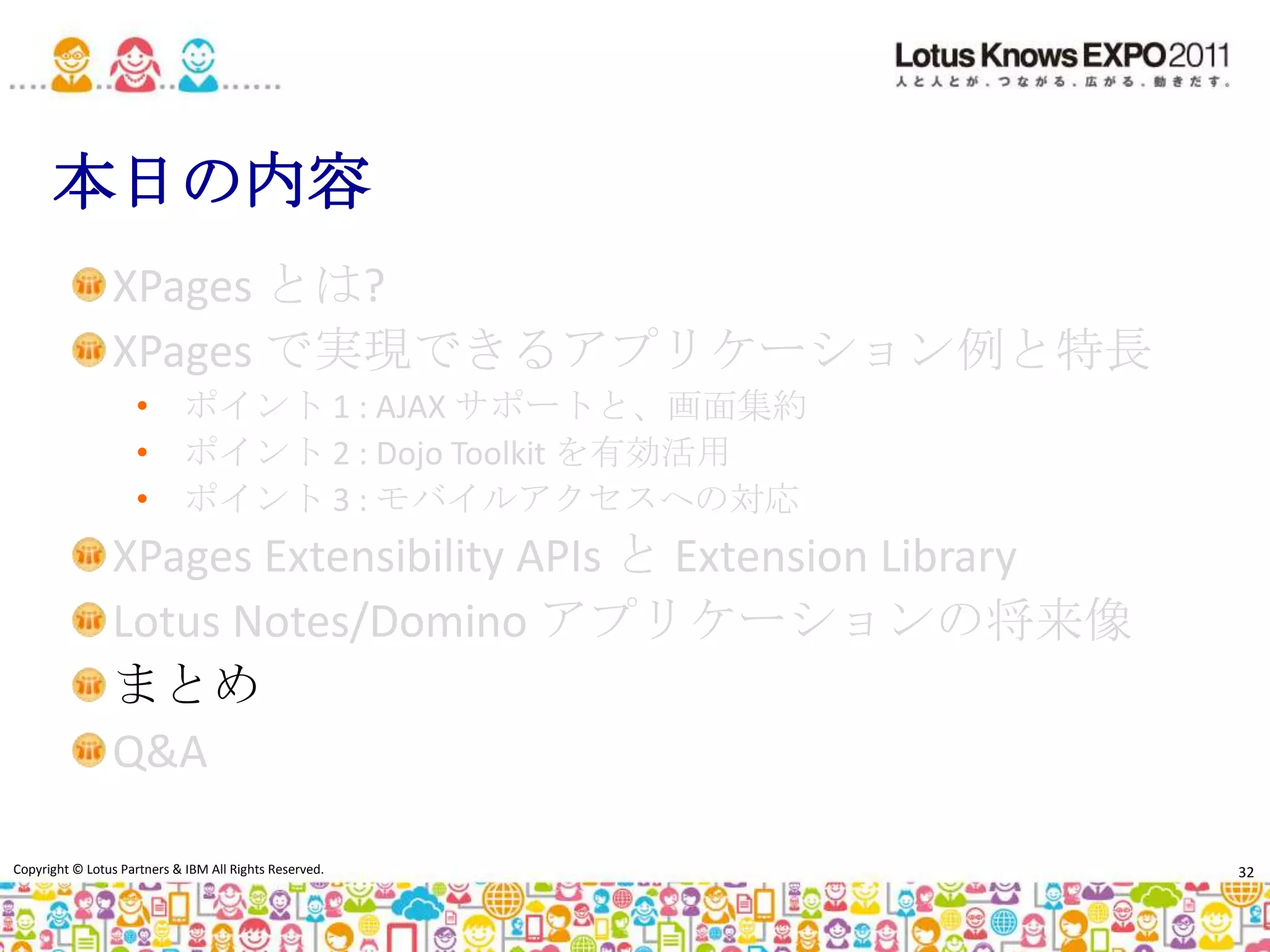 本日の内容XPagesとは?XPagesで実現できるアプリケーション例と特長ポイント 1 : AJAX サポートと、画面集約