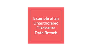 Example of an
Unauthorised
Disclosure
Data Breach
 
