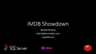IMDB Showdown
@robertfriberg
robert@devrexlabs.com
origodb.com
 