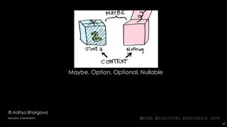 © Aditya Bhargava
Maybe, Option, Optional, Nullable
63
값이 없을 수도 있는 모나드 타입
 