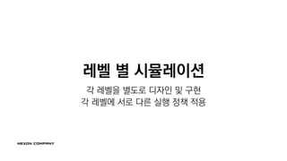 레벨 별 시뮬레이션
각 레벨을 별도로 디자인 및 구현
각 레벨에 서로 다른 실행 정책 적용
 