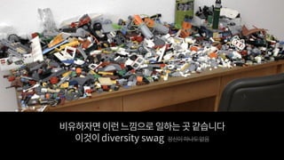 비유하자면 이런느낌으로일하는곳같습니다
이것이diversity swag 정신이하나도없음
 