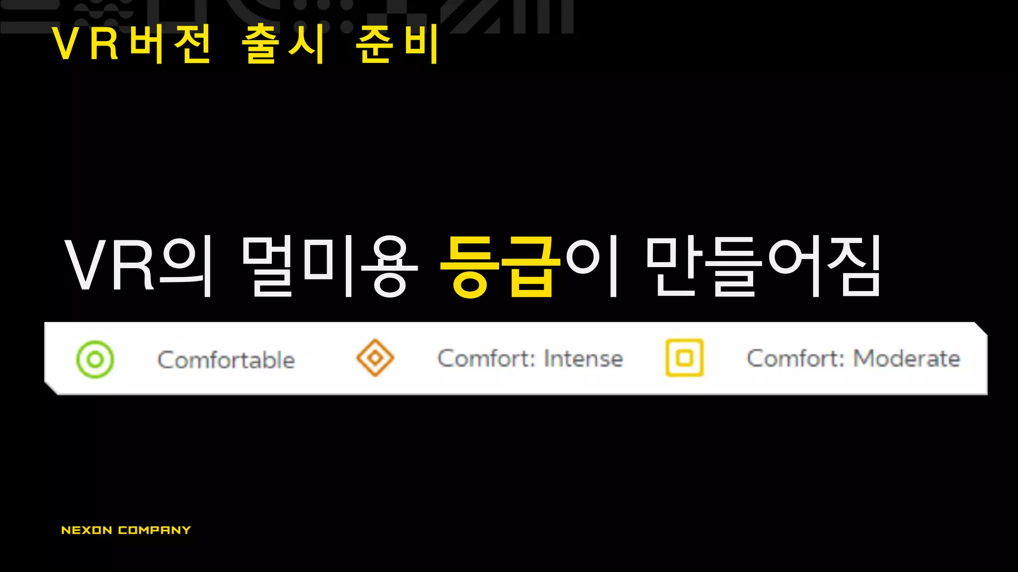 V R 버 전 출 시 준 비
VR의 멀미용 등급이 만들어짐
 