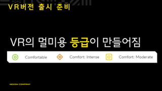 V R 버 전 출 시 준 비
VR의 멀미용 등급이 만들어짐
 