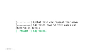 [----------] Global test environment tear-down
[==========] 149 tests from 58 test cases ran.
(1274768 ms total)
[ PASSED ] 149 tests.
 