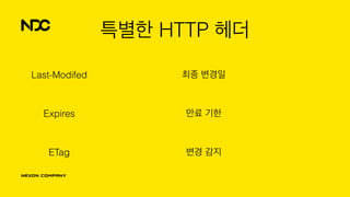 특별한 HTTP 헤더
Last-Modifed 최종 변경일
Expires 만료 기한
ETag 변경 감지
 