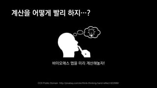 계산을 어떻게 빨리 하지…?
바이오매스 맵을 미리 계산해놓자!
CC0 Public Domain http://pixabay.com/en/think-thinking-hand-reﬂect-622689/
 