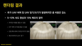 • 추가 UAV 버퍼 및 UAV 읽기/쓰기가 발생하지만 총 비용은 감소
• 5~10% 속도 향상과 15% 메모리 절약
 라이팅 비용을 줄일 수 있음
 OIT 버퍼 크기를 줄일 수 있음
 단일 패스로써 드로잉 추가가 없음
 래스터라이즈 순서 ‘운’?
렌더링 결과
 