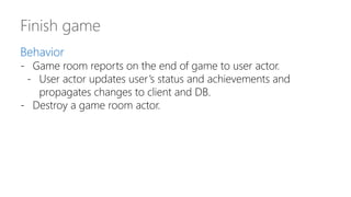Finish game: Actor
Client
Client
Session User
Game
End
End
MongoDB
Update
Update
Kill
 