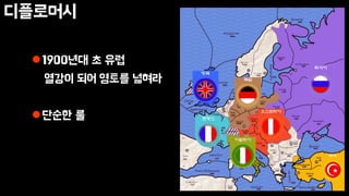 디플로머시
1900년대 초 유럽
열강이 되어 영토를 넓혀라
단순한 룰
 
