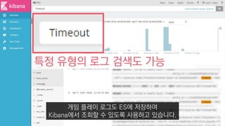 특정 유형의 로그 검색도 가능
게임 플레이 로그도 ES에 저장하여
Kibana에서 조회할 수 있도록 사용하고 있습니다.
 