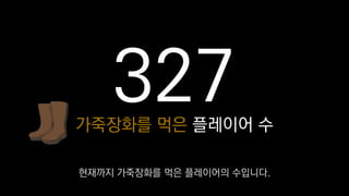 327가죽장화를 먹은 플레이어 수
현재까지 가죽장화를 먹은 플레이어의 수입니다.
 
