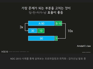 NDC 2013 사례를 통해 살펴보는 프로파일링과 최적화 - 김이선님 발표 중
 