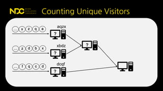 … x z
?
q a
… z d
?
b x
… f q
?
c d
?
aqzx
xbdz
dcqf
Counting Unique Visitors
 