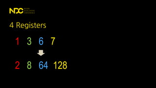 4 Registers
1 3 6 7
2 8 64 128
 