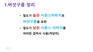 • 밀도가 높은 시퀀스이미지로
버섯구름을 표현
• 밀도가 낮은 시퀀스 이미지를
여러장 겹쳐서 사용(적당히)
1.버섯구름 정리
 