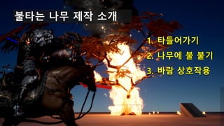 불타는 나무 제작 소개
1. 타들어가기
2. 나무에 불 붙기
3. 바람 상호작용
 