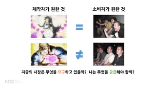 지금의 시장은 무엇을 요구하고 있을까? 나는 무엇을 공급해야 할까?
제작자가 원한 것 소비자가 원한 것
Source: K-ON (animation)
Source: HUNTER X HUNTER (animation)
 