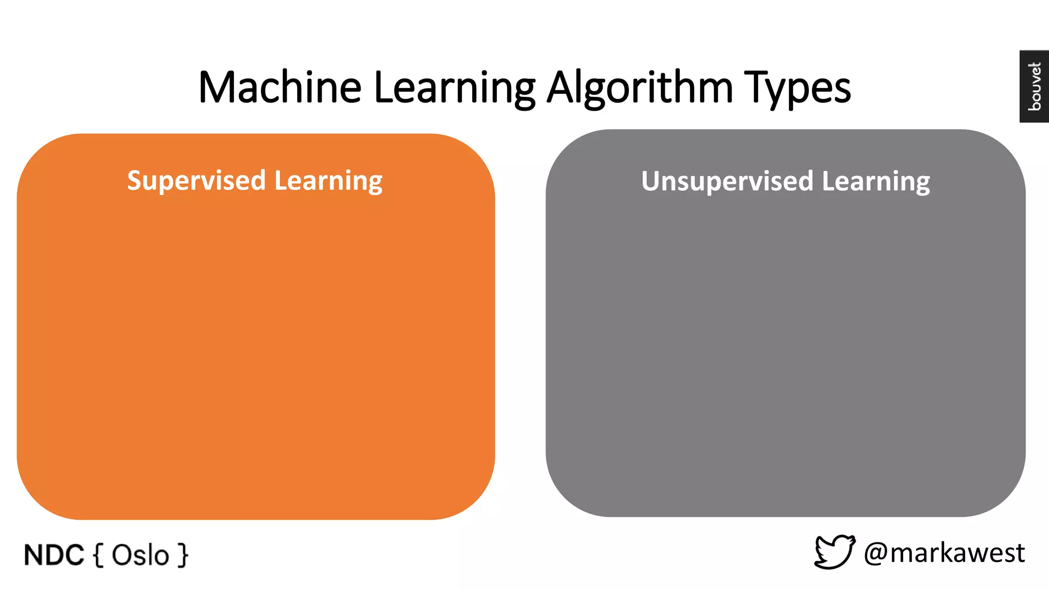 Machine Learning Algorithm Types @markawest Supervised Learning Unsupervised Learning 