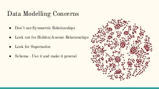 Data Modelling Concerns
● Don’t use Symmetric Relationships
● Look out for Hidden/Anemic Relationships
● Look for Supernod...