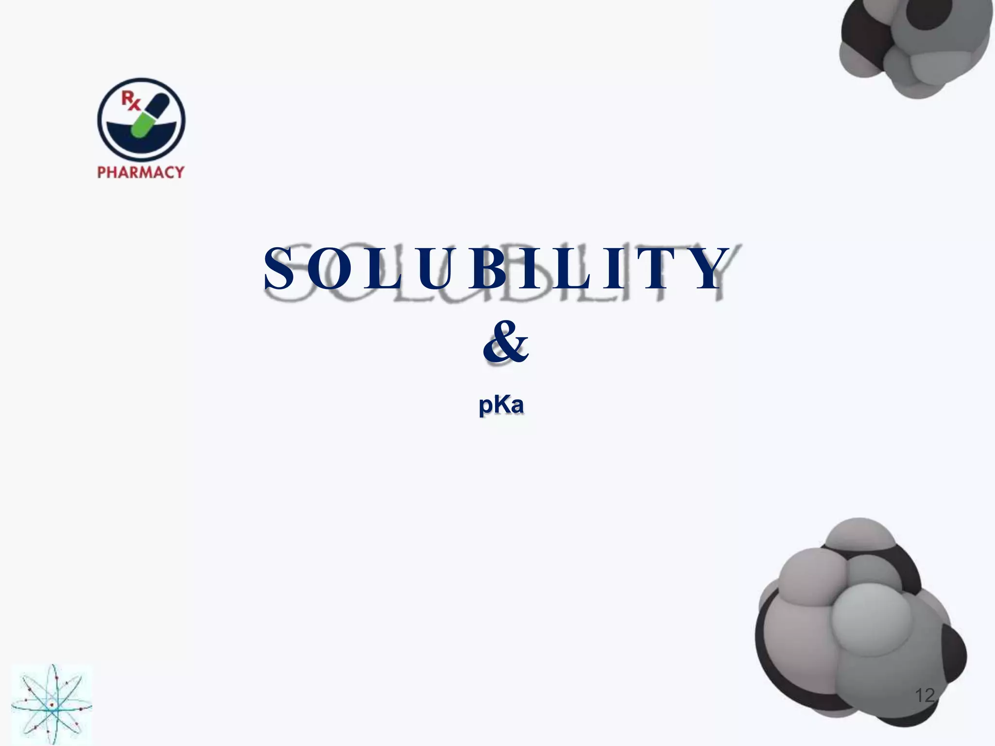 S O L U B I L I T Y
&
pKa
12
 